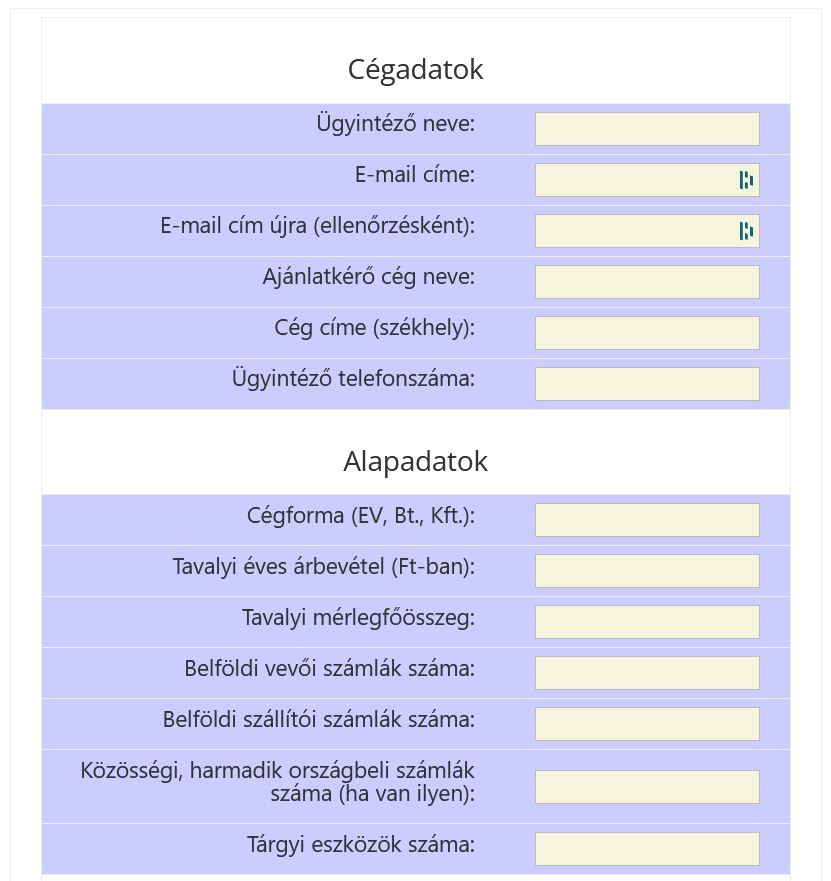 Árajánlatkérő űrlap Árajánlatkérő űrlap